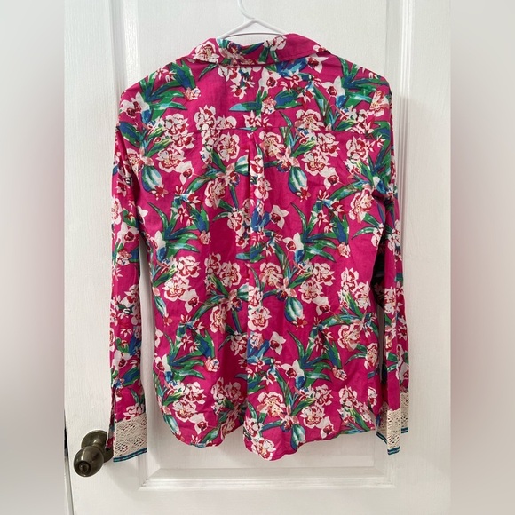 Revolve Pitusa Collared Tie Shirt Size in Fuchsia Floral Print (Size III-L) - Picture 7 of 14